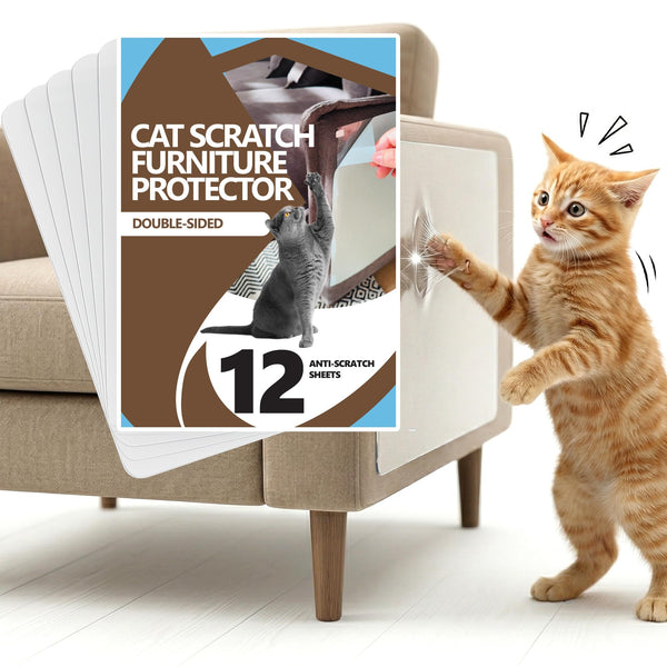 Cat Scratch Furniture Protector, 12-Pack Double-Sided Clear Sheets
