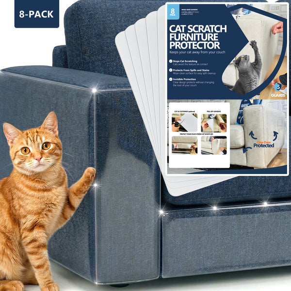 Cat Scratch Furniture Protector, 8-Pack One-Sided Clear Sheets